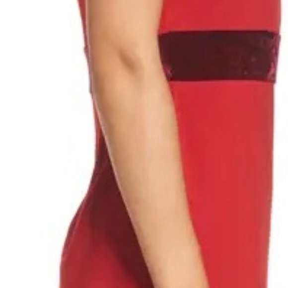 Taylor(Dillards) Perfect ❤️ Dress Velvet Trim Crepe Sheath Dress in Scarlet RED - Picture 4 of 8